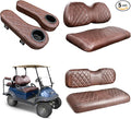 NOKINS Golf Cart Seat Covers for Club Car Precedent, Vinyl Front&Rear Seat Cover with Flip-Up Armrests kit, with Cup Holder, for 1" Square Tube(Brown&Brown 8438)