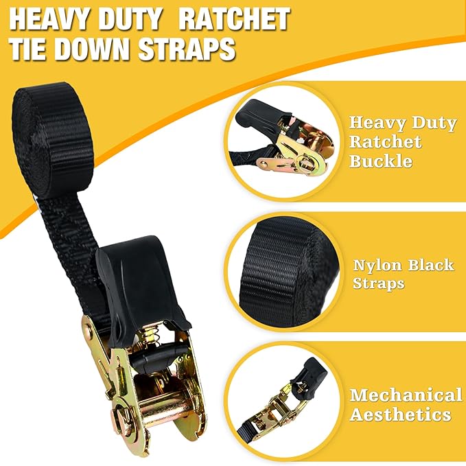 Endless Retractable Ratchet Straps 1650 lb Break Strength 1" x 4 Ft (No Hooks) Tie Down Kit Set Car Cargo Strap for Securing Stuff to Roof Rack,Travel Trailer/RV Battery,Motorcyle,Coolers,Water Tank