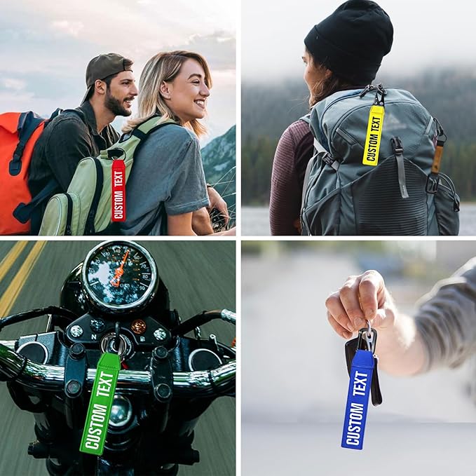 ssass Customized Keychain, 1PCS Embroidery Name Text Motorcycle Key Tag, Personalized Luggage Tags Car Keyring Key Tags, Unisex Keychain for Rooms Backpacks Biker