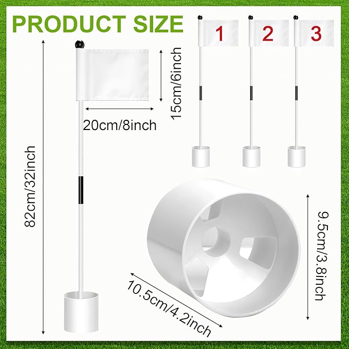 Hungdao 3 Set Golf Flagstick Mini Putting Green Flag for Yard Golf Pin Hole Cup and Flag Set Portable Practice Putting Green Flagsticks for Driving Range Backyard Gift Idea (Stylish,Mixed)