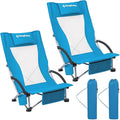 KingCamp Low Beach Chairs, Folding Portable Chair for Adults Lightweight Extra Wide Seat 300lbs Heavy Duty Oversized Backpack, Carry Bag for Camping