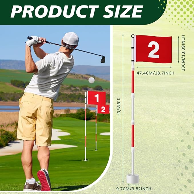 Golf Flagstick 6ft, Golf Pin Flag Hole Cup Set Putting Green Flags and Poles Numbered Golf Flags for Driving Range Backyard, Portable 5 Section Design for Golf Practice, Gift Idea