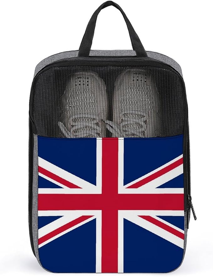 Gym Sport Shoe Pouch British UK Flag Portable Travel Shoe Bag with Zipper Reusable Portable Sneaker Bags for Gym