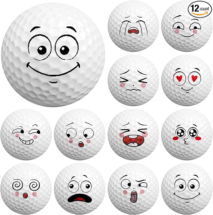 Syhood 12 Pcs Funny Golf Balls Emotion Face Novelty Trick Golf Balls Cute Fun Practice Accessories for Adult All Golfers Christmas Birthday Gifts