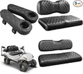 NOKINS Golf Cart Seat Covers for YAMAHA/G29/Drive2, Vinyl Front&Rear Seat Cover with Flip-Up Armrests kit, with Cup Holder, for 1" Square Tube (Black&Black Stitching)
