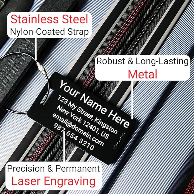 Customized Luggage Tags for Suitcases - Anodized Aluminum Luggage Tags - Laser Engraved Metal SuitcaseTags Pack of 4 (Purple, 2x3.5)