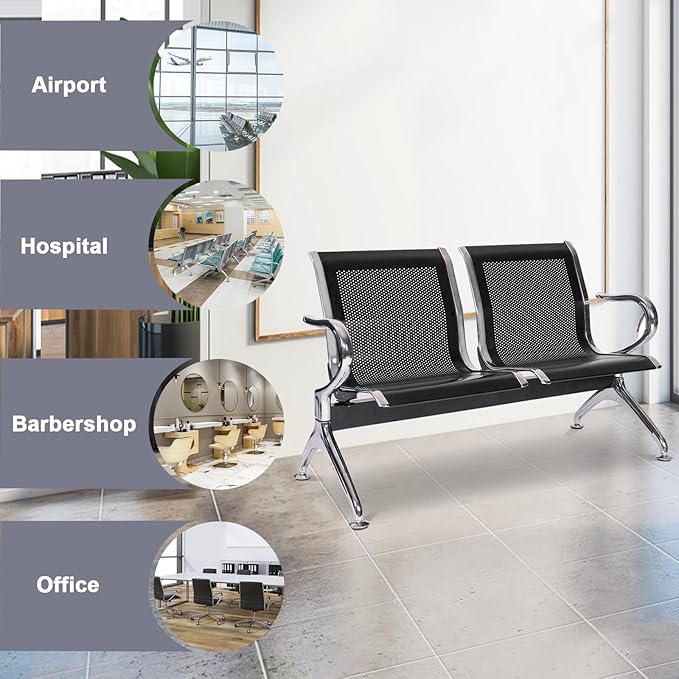 kinbor Waiting Room Chairs - 2 Seat Office Guest Chair Waiting Room Bench Furniture with Armrest for Clinic, Bank, Airport, Black