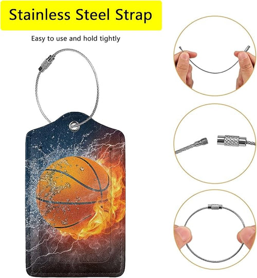 2 Pack Basketball Luggage Tags for Suitcases, Cool Leather Luggage Tag for Travel, Bag Tag Privacy Name ID Card Bag Labels for Friends Adults Kids Tourists Sports
