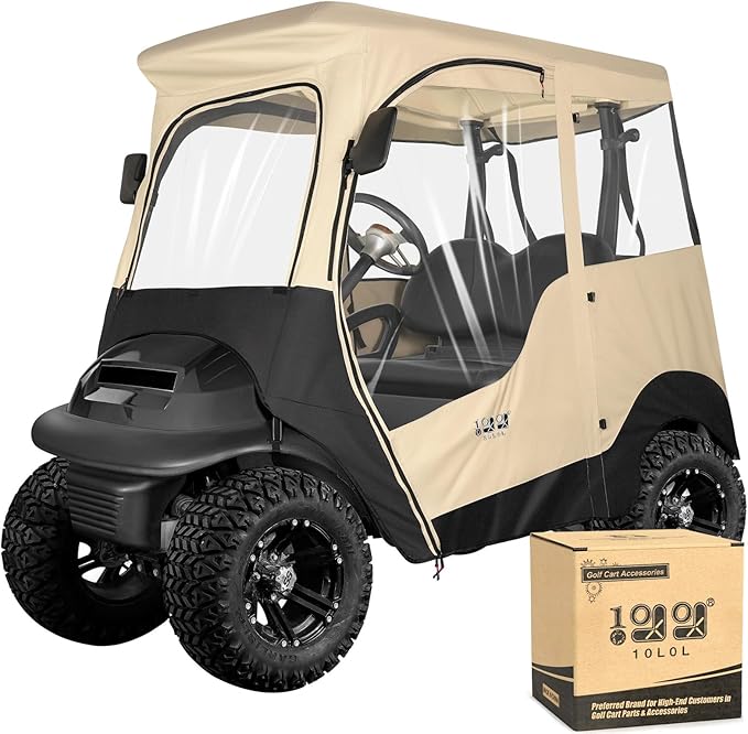 10L0L 2 Passenger Golf Cart Driving Enclosure for Club Car Precedent/Onward/Tempo, 4-Sided Clear Window 600D Rain Cover All Weather Windproof Waterproof