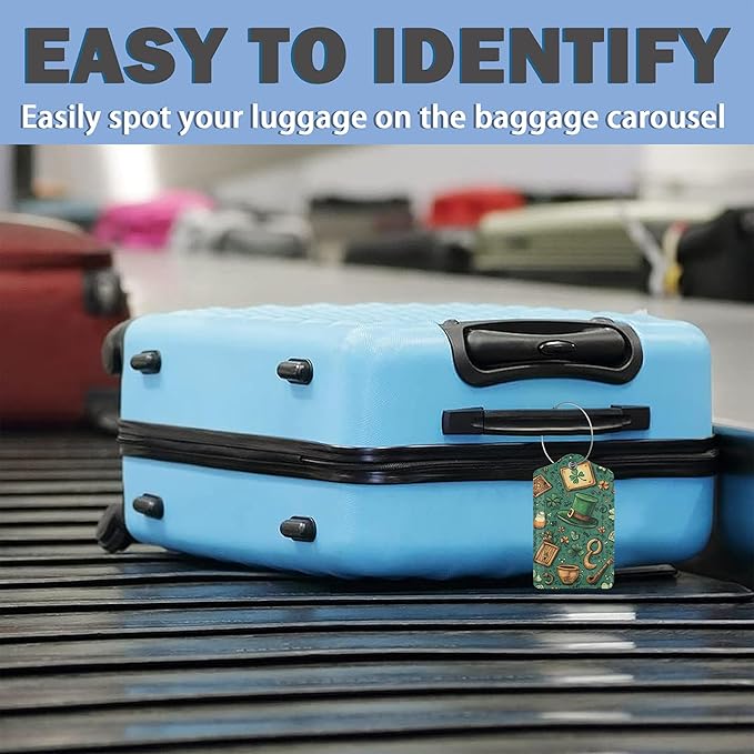 3 Pack Luggage Tag for Suitcase Leather Travel Cruise Luggage Tag with Stainless Steel Loop Name ID Label Privacy Cover for Adults Teens Travel Bag Labels Set (St. Patrick’s Day)