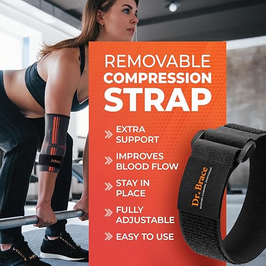 DR. BRACE® Elite Elbow Brace Support, Breathable Elbow Compression Sleeve with Gel Pad for Golfer's, Tennis Elbow & Tendonitis Treatment & Pain Relief 2024 (Grey-Orange, Medium)