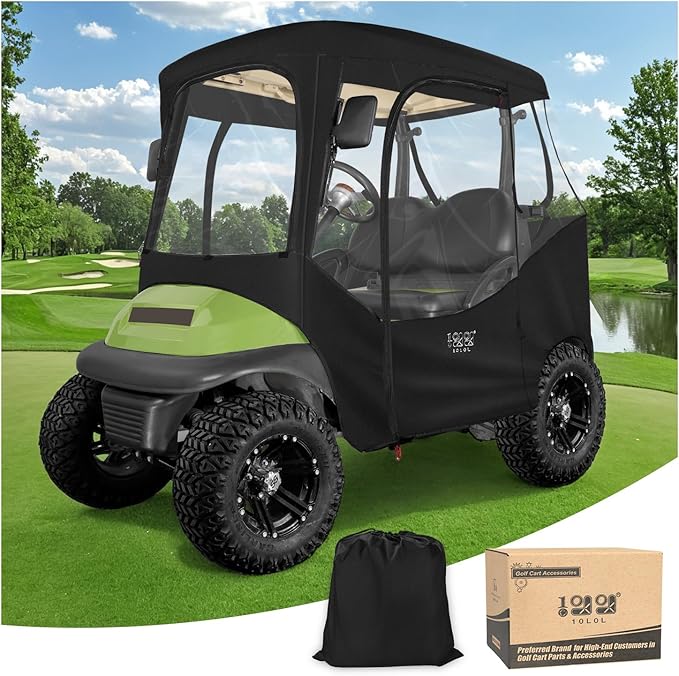 10L0L 600D Golf Cart 2 Passenger Driving Enclosure for Club Car DS & Precedent, 4-Sided Clear Window Rain Snow Golf Cart Cover All Weather Waterproof Windproof