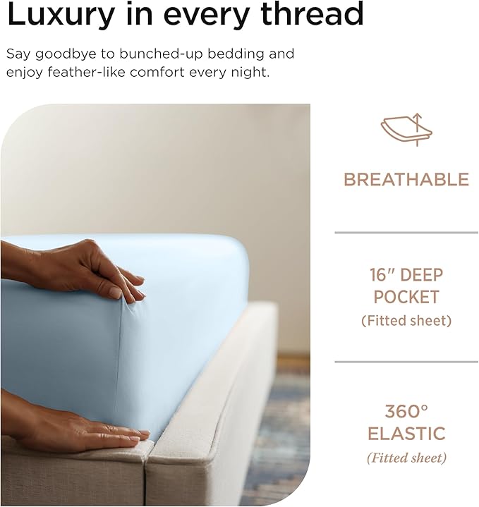 Threadmill Luxury 800 Thread Count 100% Cotton Sheets - Light Blue Sateen Weave Twin Size Bed-Sheets, Better Than Egyptian Cotton,3 Pc Solid Soft Bedding Set, Fits 15" Deep Pocket