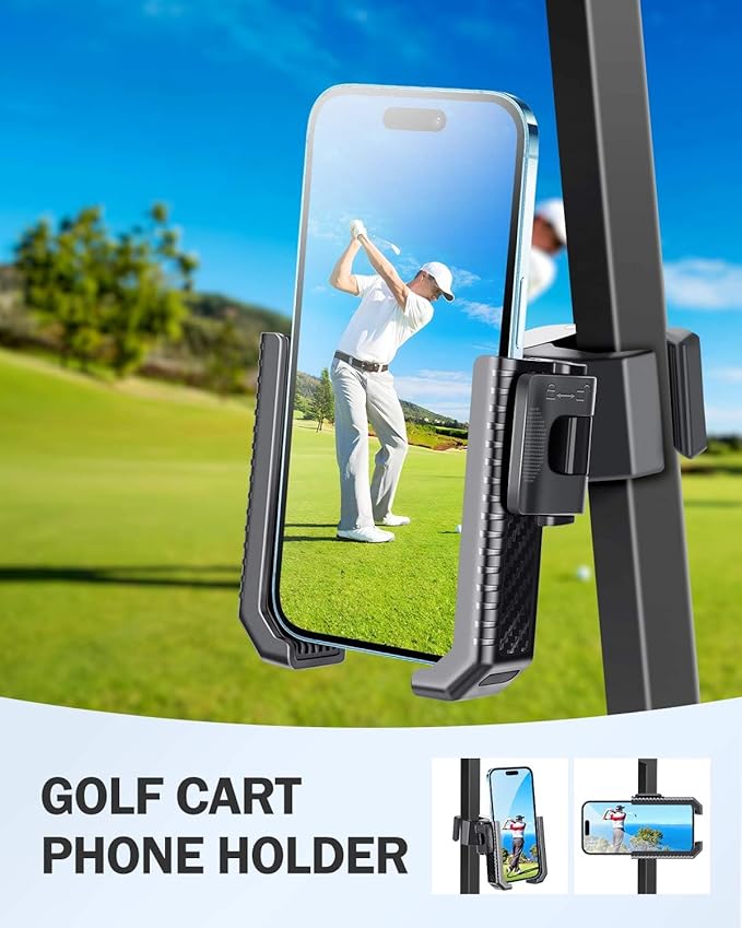 [Upgrade] Golf Cart Phone Mount Holder [Military-Grade Sturdy] with Security Double Lock Compatible with EZGO/Club Car/Yamaha, -360° Rotation with Anti-Scratch Pad [Big Phones & Thick Cases Friendly]