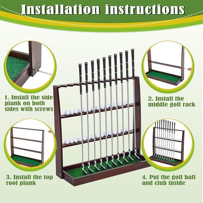 Lenwen Golf Putter Stand Wooden Display Rack Golf Club Holder Stand, Brown Golf Club Organizer for Storage Sports Indoor Home Garage