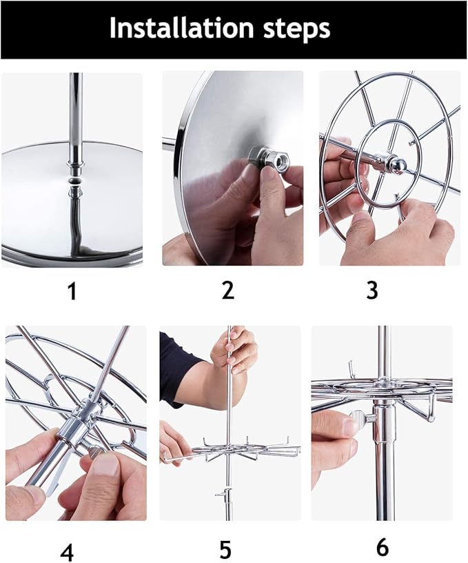 Dual Adjustable (Total Height & Tier Heighs) CounterTop Spinner Display Stand, Heavy Duty 2-Tiers, Silver