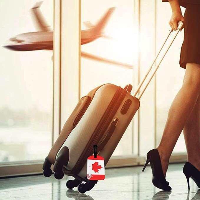 Canada Flag Luggage Tag for Suitcases,Home Country PU Leather Baggage Tags Bag Tags Travel Id Label for Luggage Women Men -1 Piece