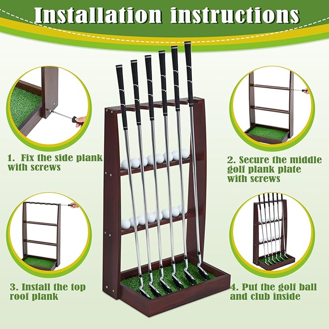 Lenwen Golf Putter Stand Wooden Display Rack Golf Club Holder Stand, Brown Golf Club Organizer for Storage Sports Indoor Home Garage