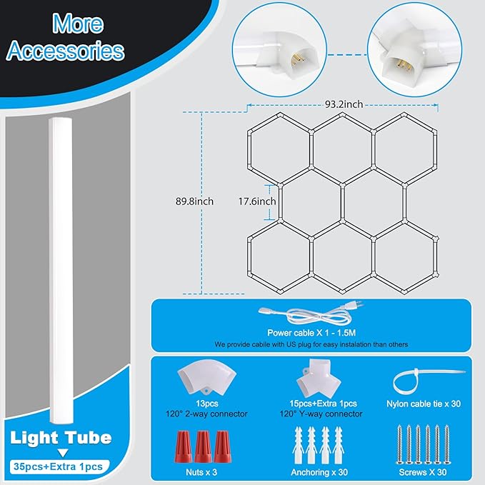 Hexagon LED Garage Light: Super Bright 40000LM Honeycomb Garage Light, 8 Hex DIY Hexagon Led Lights for Gym Basement Hair Salon