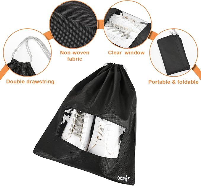Cosmos 8 Pcs Travel Shoe Bags Shoe Organizer Pouch Storage String Bags with Clear Window for Travel Trip Carrying Packing, Dust-proof Non-Woven Fabric in Dual Drawstring, 17.5" x 13.5"