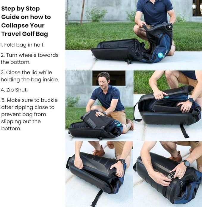 Golf Travel Bags for Airlines - 2-Sided Ample Storage, Durable, Water-Resistant Luggage with Reinforced Wheels and Hard Case Top for Safe Club Transport