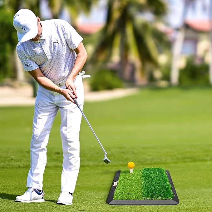Golf Hitting Mats Training Equipment, Golf Practice Mat with Instant Swing Path Feedback, 3 Replaceable Golf Training Mats with No-Slip Heavy Duty Rubber Base