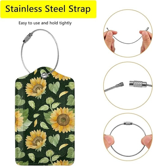 2 Pack Sunflower Luggage Tags for Suitcases, Cool Leather Luggage Tag for Travel, Bag Tag Privacy Name ID Card Bag Labels for Friends Adults Kids Tourists