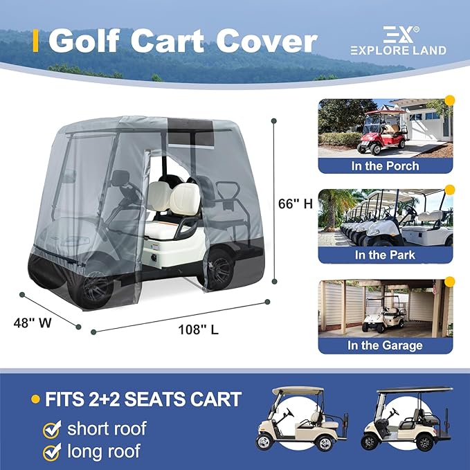 Explore Land Waterproof Golf Cart Cover Universal Fits for Most Brand 2/4/6 Passenger Car