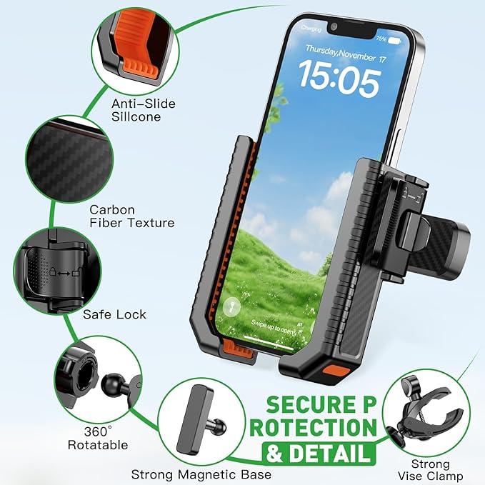 2-in-1 Golf Cart Phone Holder Mount[Magnetic Base&Vise Clamp] Compatible with All 4.5-7" Smartphones (iPhone/Galaxy/Google).Universal Fit for Golf Accessories,EZGO/Club Cars/Yamaha/Golf Cart