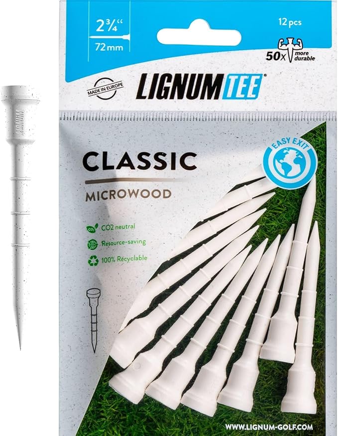 LIGNUM Tee - Classic Golf Tees - Sports Golf Tees - Anti Spin Head, Bio-Based Micro Wood, 50x Durable
