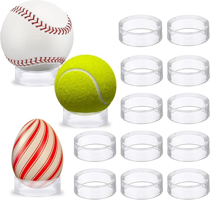 Hipiwe 12Pcs Sphere Hoder Stand Clear Sphere Display Stand Holder Round Display Stand for Crystal Glass Ball Baseball Golf Ball Tennis Softball Eggs Collections(1.77”D,Large)