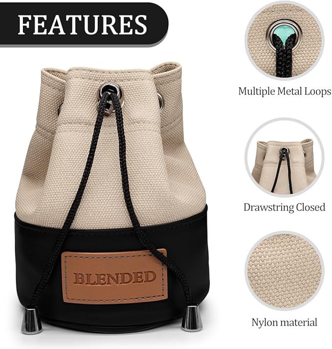 Golf Valuables Pouch,Bucket Waist Design Golf Pouch Bag with Drawstrings Golf Tee Bag Pouch Leather for Men Women (Khaki+Black)