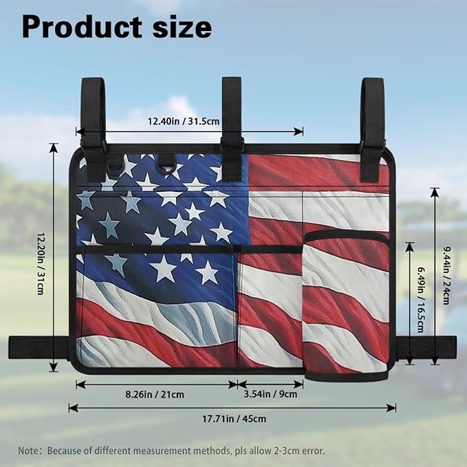 American Flag Golf Cart Bag, Golf Cart Rear Seat Organizer with Open Pockets for Golf Balls & Bottles