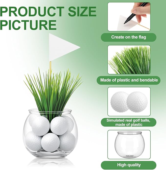 LemonRoad 6 Set Golf Party Centerpieces Table Decorations with Hollow Plastic Ball Artificial Grass Flag Flower Mud Sport Centerpiece Table Toppers for Golf Birthday Party Baby Shower Supplies