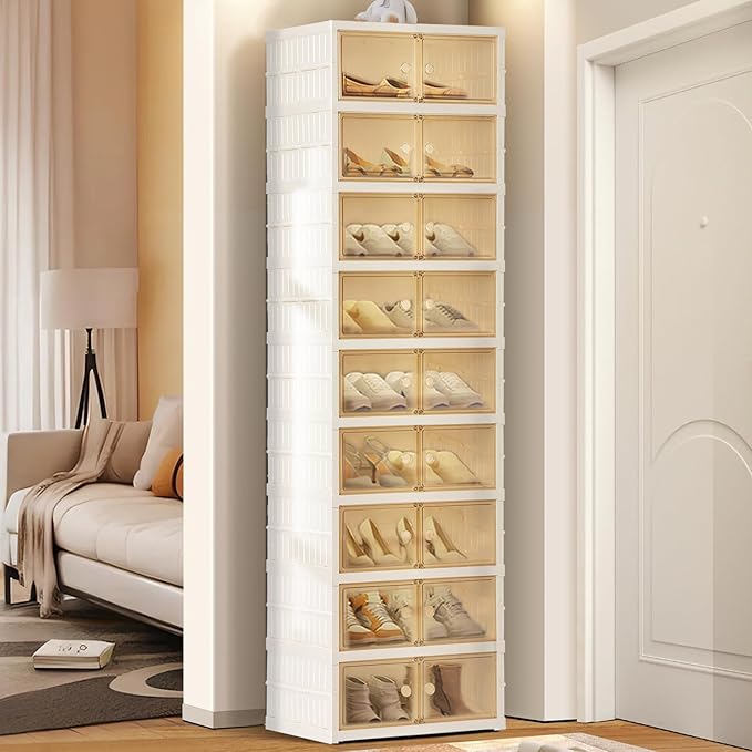 Portable Extra Large Folding Shoe Rack Set of 2, Shoe Organizer Storage Box for Closet With Magnetic Clear Door, Shoe Storage Cabinet for Living Room, Entryway(9 layers—18 Pairs, Style-A)