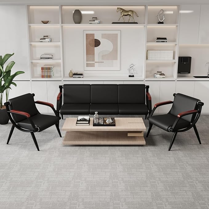 wonline Office Waiting Room Chair Bench Set, Black Office Reception Guest Chair with Arms Matching Lobby Bench for Clinic, Hospital, Airport, Salon, Bank, Barber Waiting Furniture
