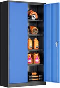 INTERGREAT Metal Storage Cabinet with Doors, 72" Locking Steel Storage Cabinet with Shelves, Tall Metal Cabinet Lockable Steel Cabinets for Home Office, Garage,(Black+Blue)