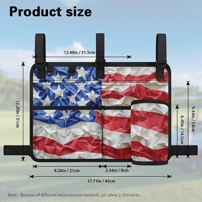 American Flag Golf Cart Bag, Golf Cart Rear Seat Organizer with Open Pockets for Golf Balls & Bottles