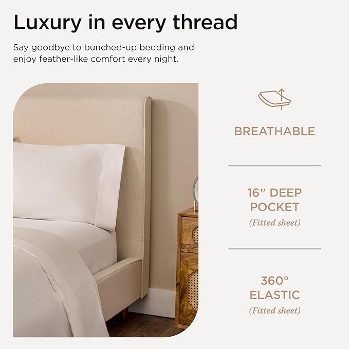 Threadmill Luxury 800 Thread Count 100% Cotton Sheets - Sateen Weave Twin XL Bed-Sheets, Better Than Egyptian Cotton,3 Pc Solid Bedding Set (Hotel White), Fits 15" Deep Pocket