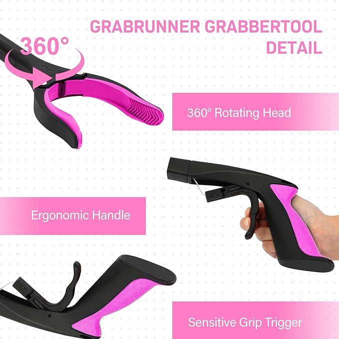 2 Pack 32 inch GrabRunner Reacher Grabber Tool with Strong Magnetic and Swivel Head (New Pink)