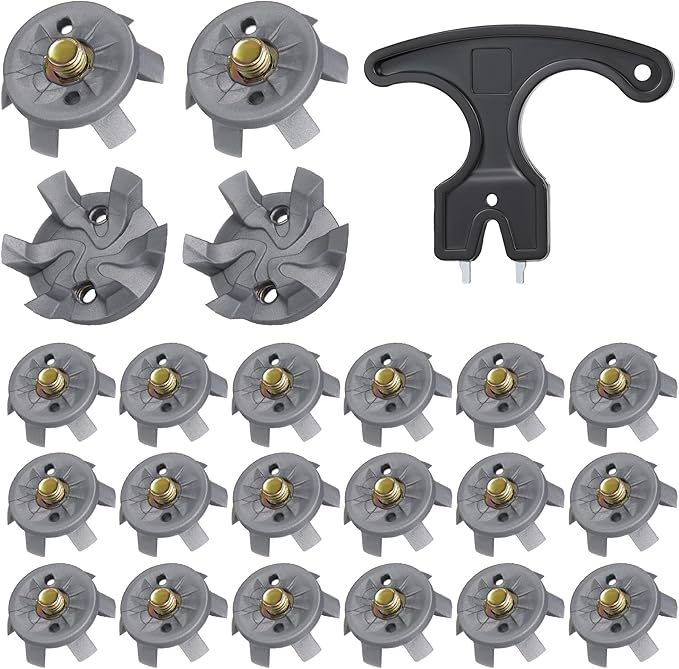 Cozypower 31 Pcs Golf Spikes Set Includes 30 Pcs Golf Cleats Replacement Black Cleats Spanner Metal Thread Screw 6 mm Dia Spike Tool for Lawn Cricket Shoe Player Lover(Silvery Grey)