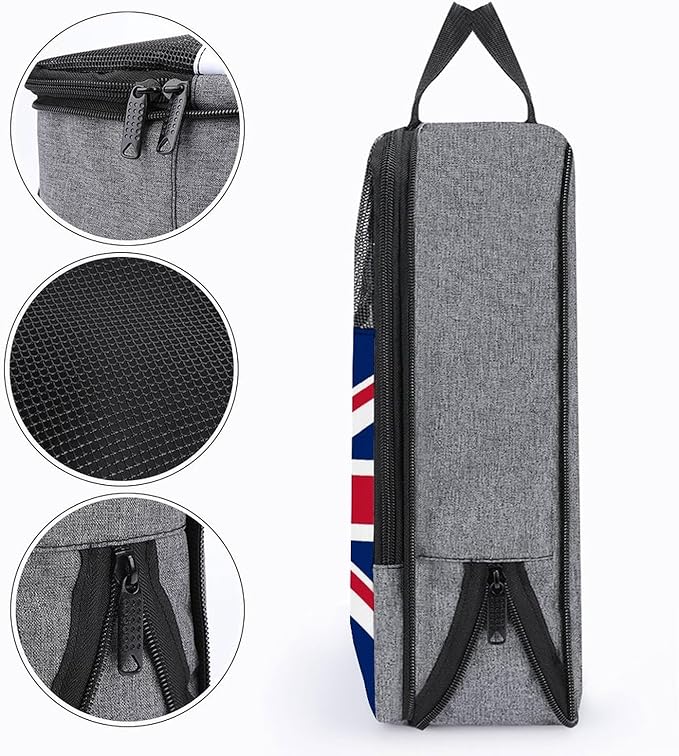Gym Sport Shoe Pouch British UK Flag Portable Travel Shoe Bag with Zipper Reusable Portable Sneaker Bags for Gym