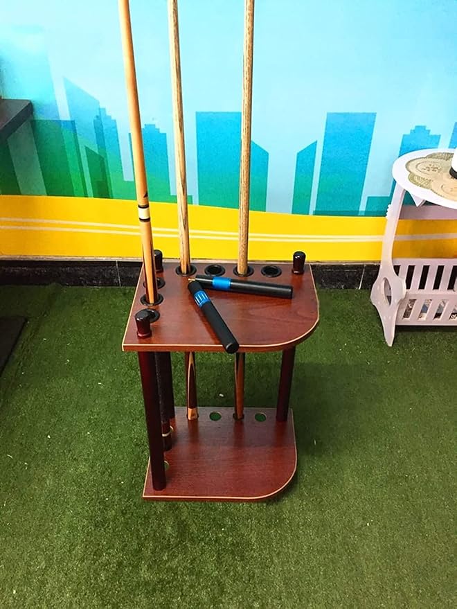 OSCCAR Corner Wooden Golf Club Pool Cue Storage Stand Rack, 7 Holes Small Vintage Putter Display Tool Case, for Indoor/Garage/Home Gym