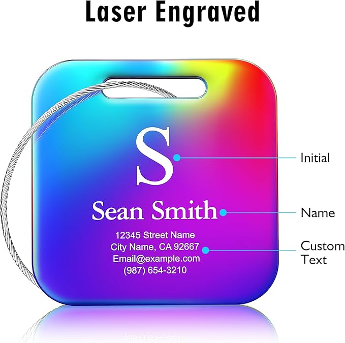 Personalized Engraved Gold Metal Luggage Tags for Suitcase - Custom Name Tags for Bags and Backpacks (10 Pack)