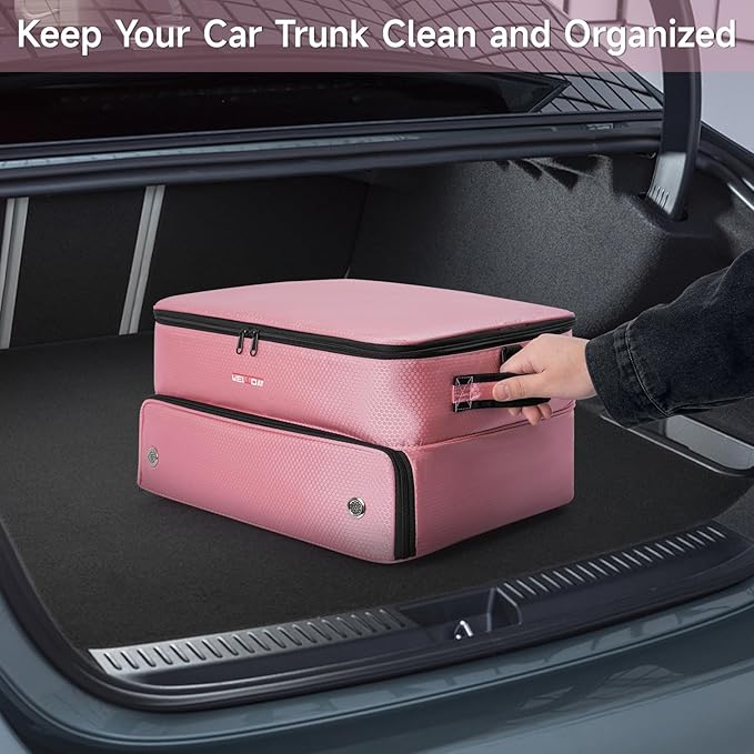 ANILD Golf Trunk Organizer, 2 Layer Golf Storage Case with Separate Ventilated Compartment for 2 Pair Shoes, for Balls, Tees, Clothes, Gloves, Accessories, Golfer Gifts