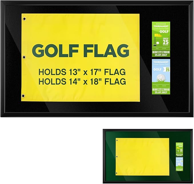 17.5'' x 28.5'' Golf Flag Frames for 13'' x 17'' and 14'' x 18'' Golf Flags Wood Photo Frame Collection Sport Collector Memorabilia for Retirement Birthday Gifts, Flag Not Included (Black)