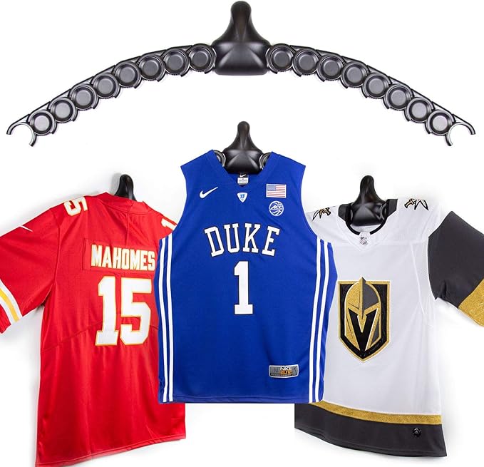 ChalkTalkSPORTS JerseyGenius Adjustable Jersey Display | 3 Pack | Shapes to Fit Any Sports Jersey | Jersey Hanger for Wall Display