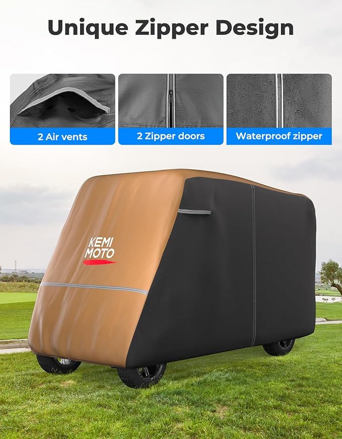 KEMIMOTO Golf Cart Cover, 2/2+2/4/4+2/6/6+2/8 Passenger Heavy Duty Golf Cart Rain Covers with Storage Bag Universal Compatible with EZGO Club Car