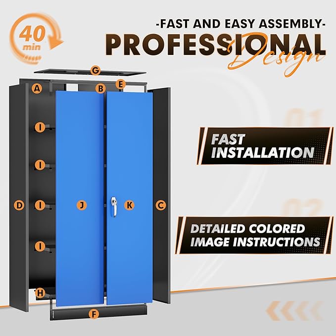 INTERGREAT Metal Storage Cabinet with Doors, 72" Locking Steel Storage Cabinet with Shelves, Tall Metal Cabinet Lockable Steel Cabinets for Home Office, Garage,(Black+Blue)