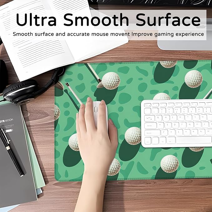Golf Large Gaming Mouse Pad,Golfs Ball and Club Desk Mat,31.5x11.8x0.12in Extended Non-Slip Rubber Sport Green Mousepad,Computer Deskmat Gifts,Laptop Mice Pads Decor for Home Office